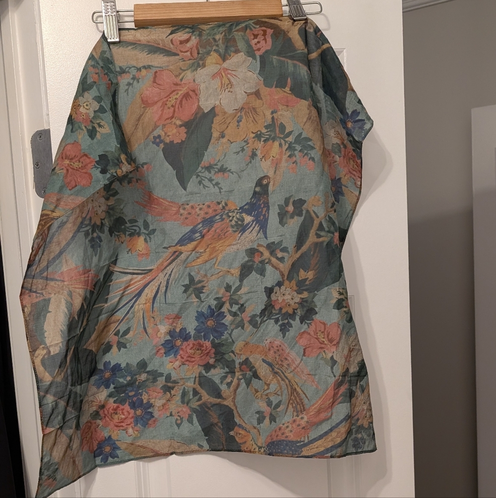 Sezane Multicolor Floral and Bird Scarf